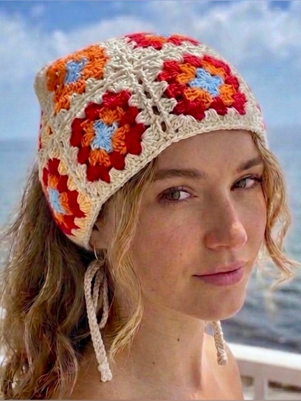 Crochet Floral Pattern head scarf